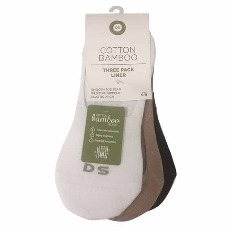 Designer Textiles Invisible Liner Cotton Bamboo Socks - 3 Pack image number 0